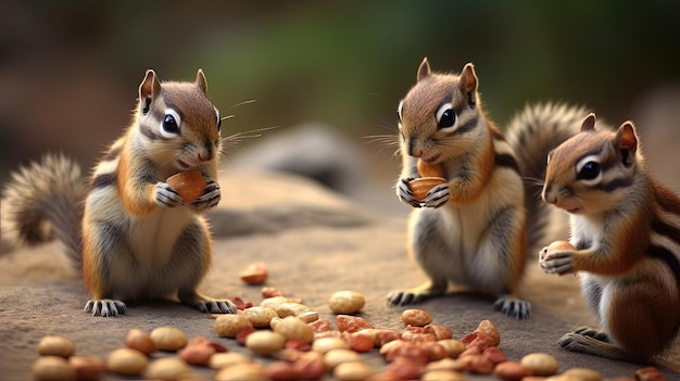 Las ardillas se apresuran a recoger nueces y rellenar sus mejillas a la capacidad de presenciar sus impresionantes habilidades de búsqueda de alimento mientras recogen comida generada por la IA