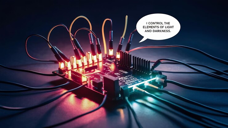 Foto arduino controla el elemento amplio sobre el fondo oscuro