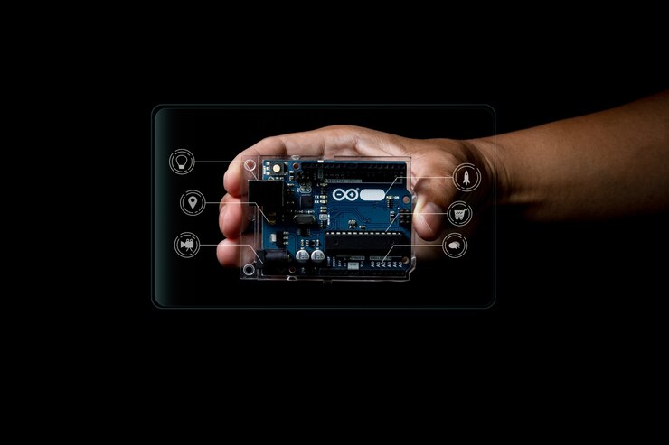 Foto arduino controla foto de elemento amplio con detalles infográficos