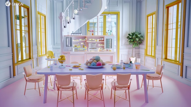 Área de comedor elegante con muebles modernos decoración brillante y un ambiente acogedor para el entretenimiento y el disfrute