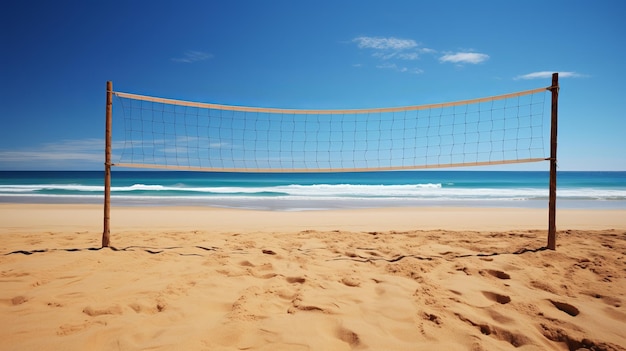Foto Área de recreação vibrante rede de voleibol e quadra de areia pronta para jogos e atividades de lazer
