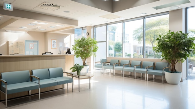 Foto Área de espera para pacientes con citas con el médico en una clínica de atención médica moderna en una práctica privada
