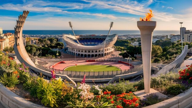 Foto Área olímpica de montjuic, barcelona, espanha