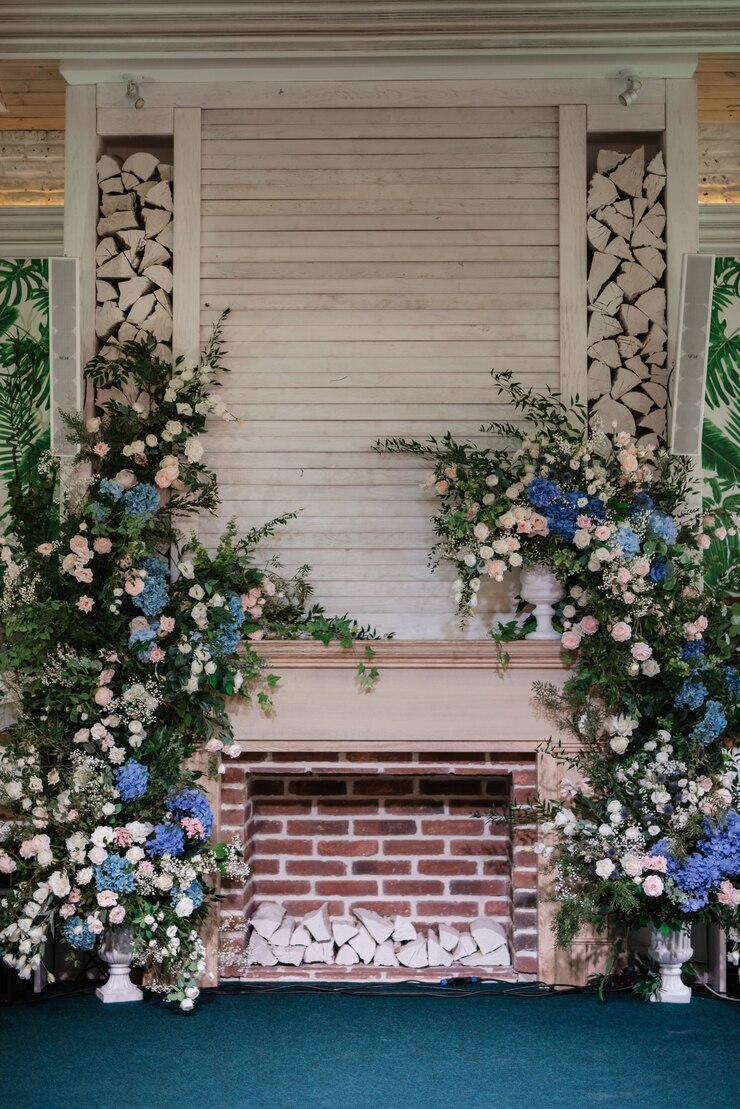 Foto área para cerimônia de casamento com flores secas