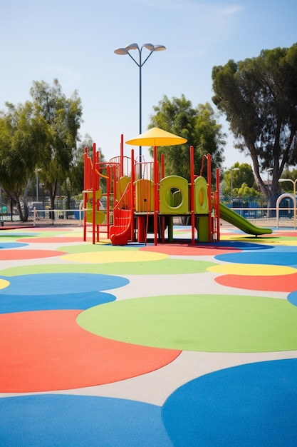 Foto Área de recreo de colores brillantes con un tobogán y estructura de juego generativa ai