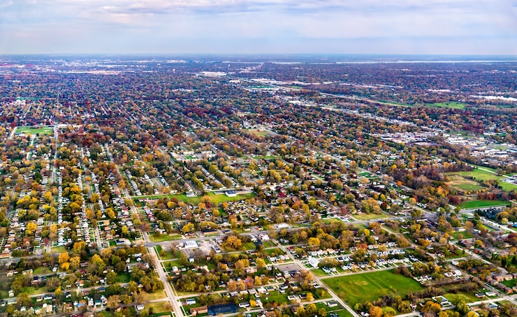 Foto área suburbana perto de detroit michigan, estados unidos