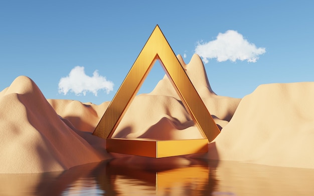 Arena de acantilado de Dune surrealista 3d con plataforma de soporte de podio metálico Paisaje natural del desierto surrealista