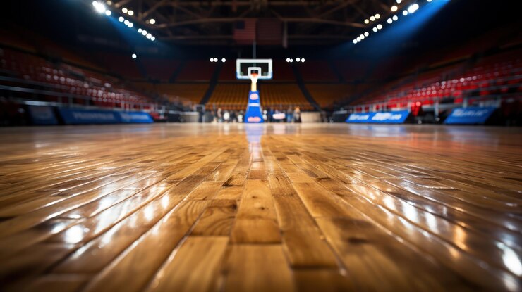 Arena de baloncesto iluminada con potentes reflectores