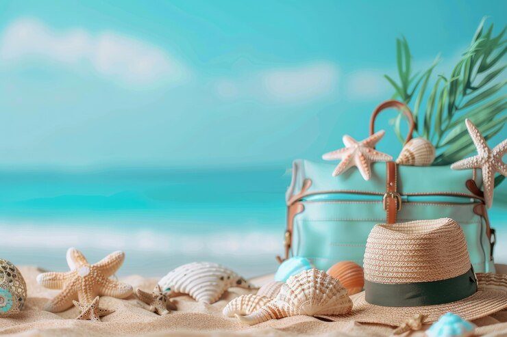 Arena blanca con hojas de tron sombrero y estrella de mar con paso rectangular para el texto pancarta de verano con espacio de copia para publicidad y descuentos