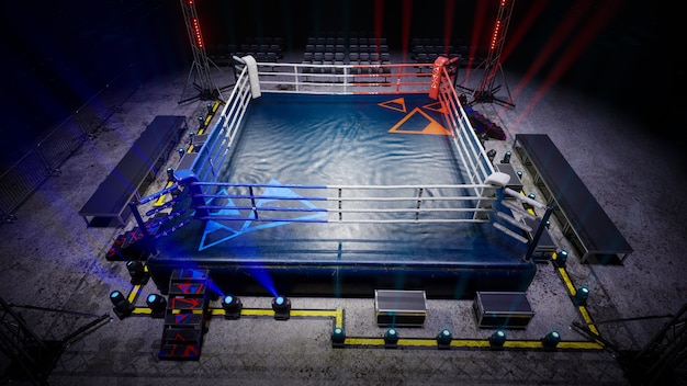 Arena de boxeo vacía esperando nueva ronda d render ilustración