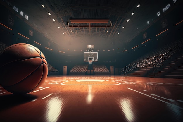 Arena de basquete com bola de basquete AI Generation