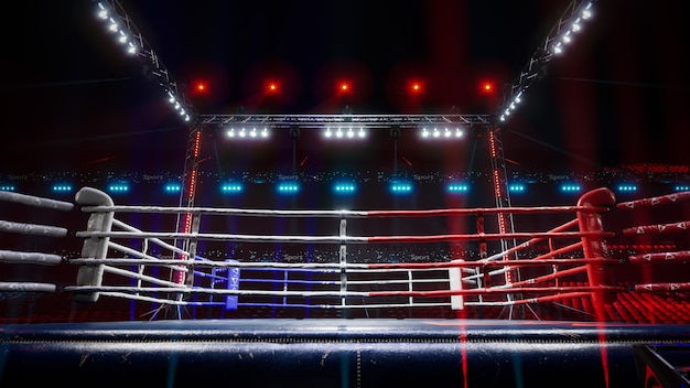Arena de boxe vazia à espera de nova ronda d ilustração render