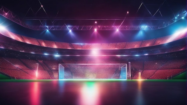 Arena de futebol noturna inteira com luzes geradas por IA