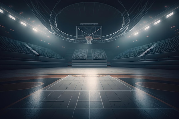 Foto arena deportiva de baloncesto vista interior del suelo de madera de la cancha de baloncesto generación ai