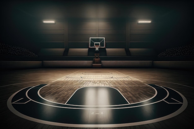 Foto arena deportiva de baloncesto vista interior del suelo de madera de la cancha de baloncesto generación ai