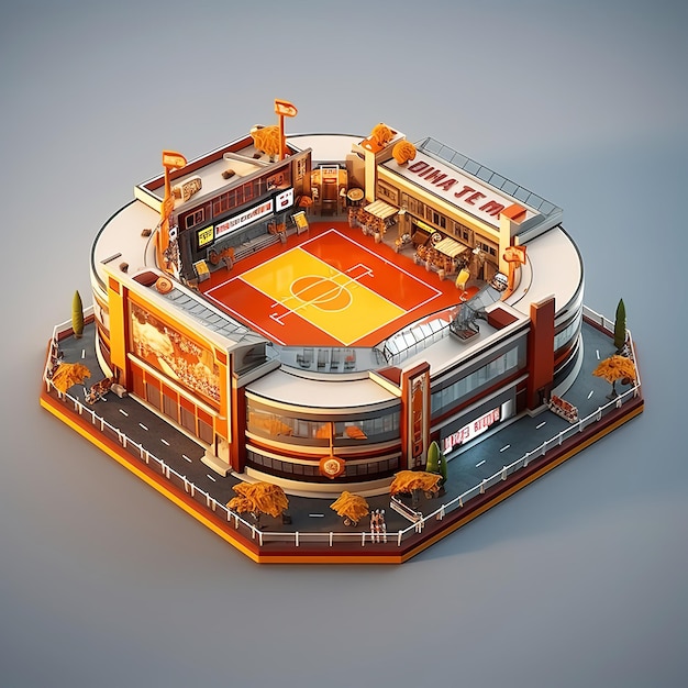 Arena deportiva en miniatura isométrica