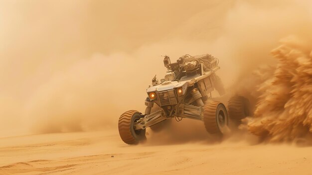 La arena es gruesa y pesada, pero el vehículo la atraviesa con facilidad.