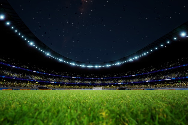 Arena del estadio de fútbol nocturno con fanáticos de la multitud render fotográfico de alta calidad