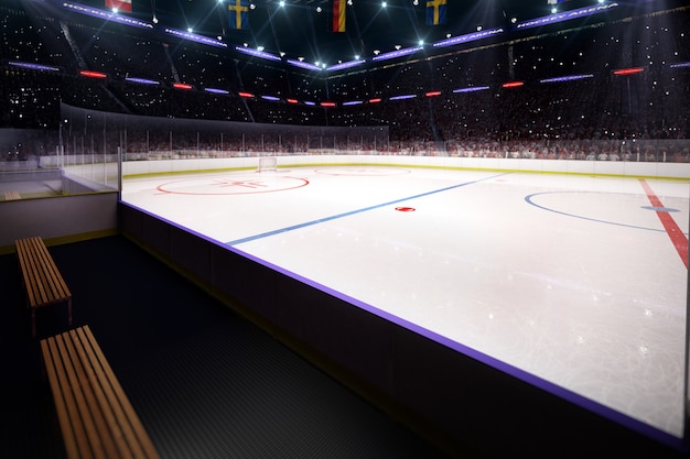 Foto arena de hockey vacía en 3d render
