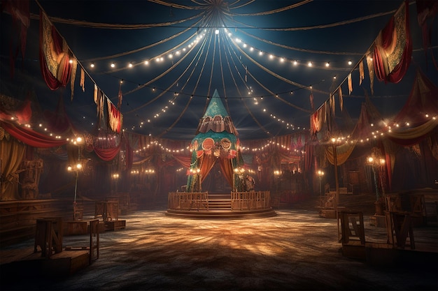 Arena de luces de colores de circo lista para un espectáculo generado por IA