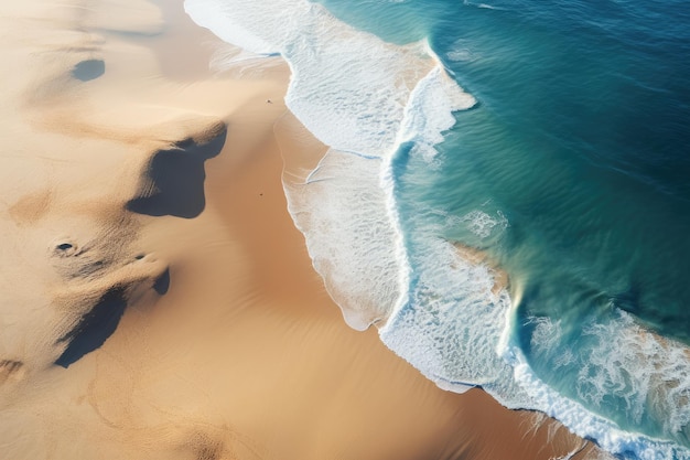 Arena naranja cerca de agua azul clara playa destino de viaje papel tapiz de verano aéreo Generativo Ai