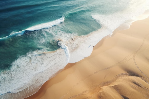 Arena naranja cerca de agua azul clara playa destino de viaje papel tapiz de verano aéreo Generativo Ai