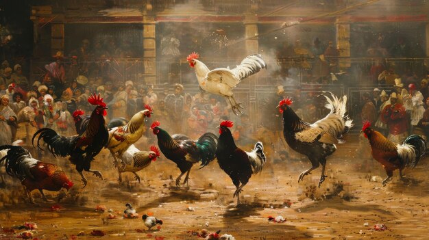 Foto una arena de peleas de gallos llena de actividad capturando la esencia de esta tradición cultural