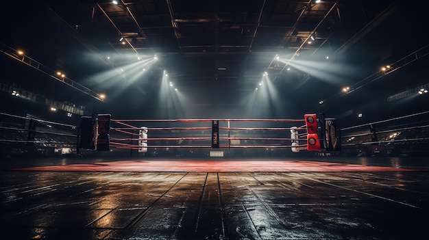 Arena que abriga um ringue de boxe profissional deserto IA gerativa