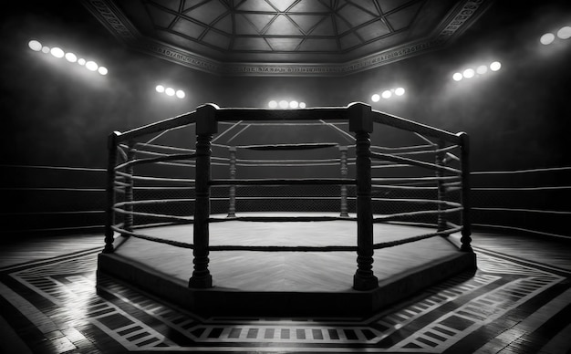 Arena de ring para peleas de boxeo y asientos de competencias para espectadores ilustración moderna