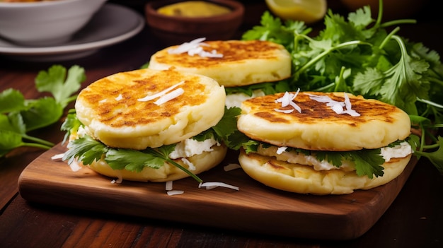 Foto arepas medio asadas saladas con hierbas o condimentos para un relleno versátil