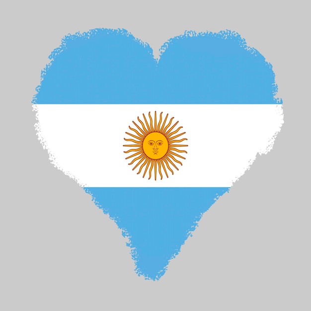 Foto argentina bandera colorida en forma de corazón con estilo de trazo de pincel aislado sobre fondo gris