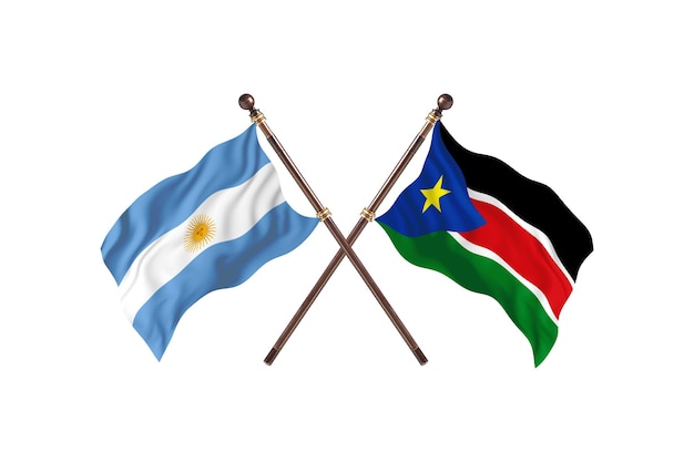 Argentina frente a fondo de banderas de dos países de Sudán del sur