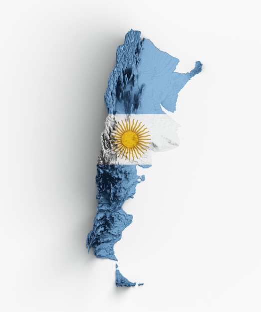 Argentina Mapa de relieve sombreado con bandera ilustración 3d