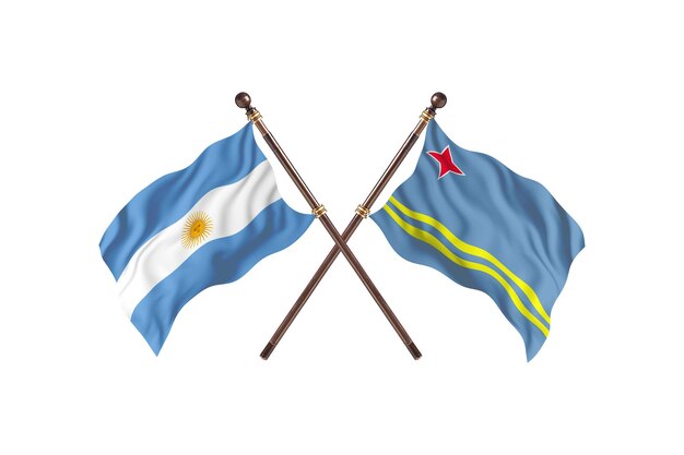 Argentina versus fondo de banderas de dos países de Aruba