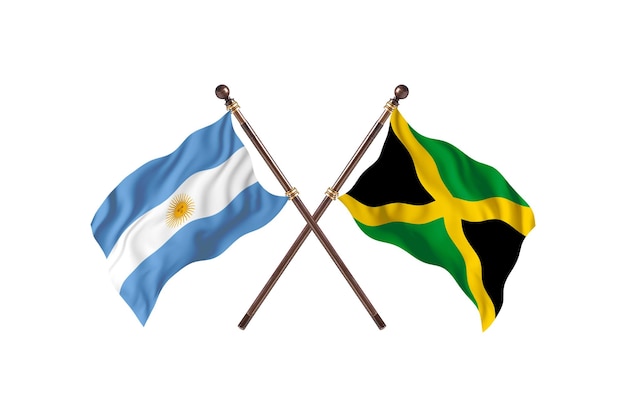 Argentina versus fondo de banderas de dos países de Jamaica