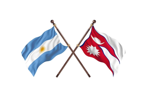 Argentina versus fondo de banderas de dos países de Nepal