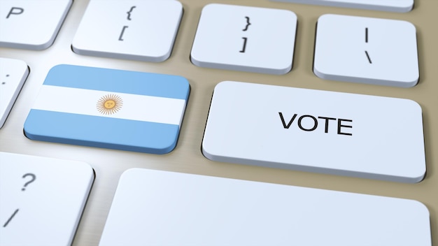 Argentina Vota en el país Bandera nacional y ilustración 3D del botón