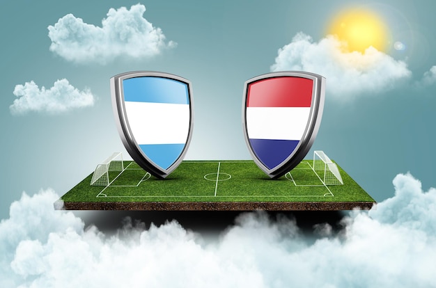 Argentina vs Croacia Versus banner de pantalla Concepto de fútbol campo de fútbol estadio ilustración 3d