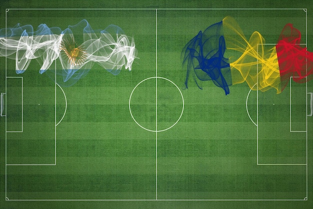 Argentina vs Rumania Partido de fútbol colores nacionales banderas nacionales campo de fútbol juego de fútbol Concepto de competencia Espacio de copia