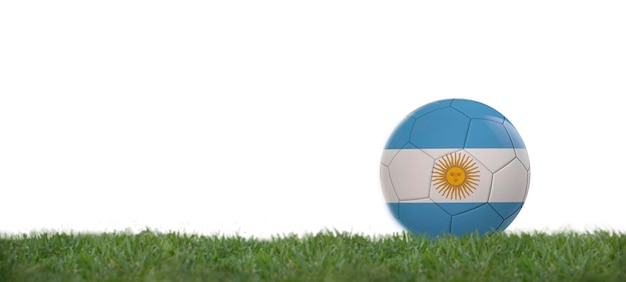 Argentinien-Flagge auf Fußball auf Graskopienraum mit weißem Hintergrund