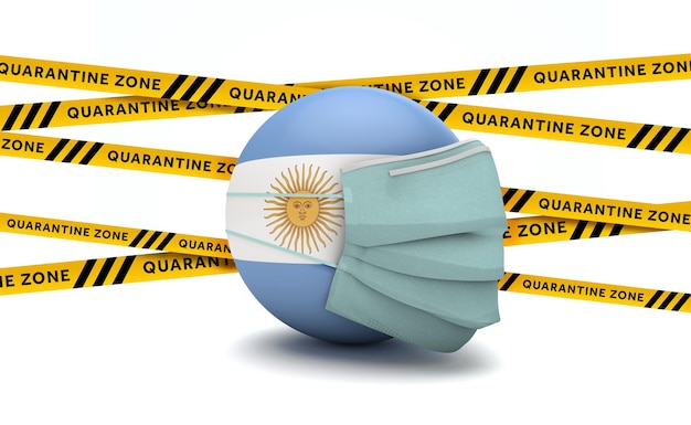 Argentinien-Flagge mit schützender Gesichtsmaske neuartiges Coronavirus-Konzept d-Rendering