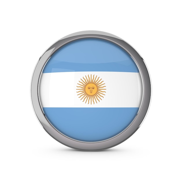 Foto argentinien nationalflagge in glänzender kreisform mit chromrahmen 3d-rendering