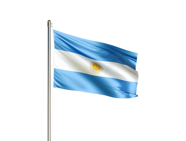 Argentinien Nationalflagge weht in isoliertem weißem Hintergrund Argentinien Flagge 3D-Darstellung