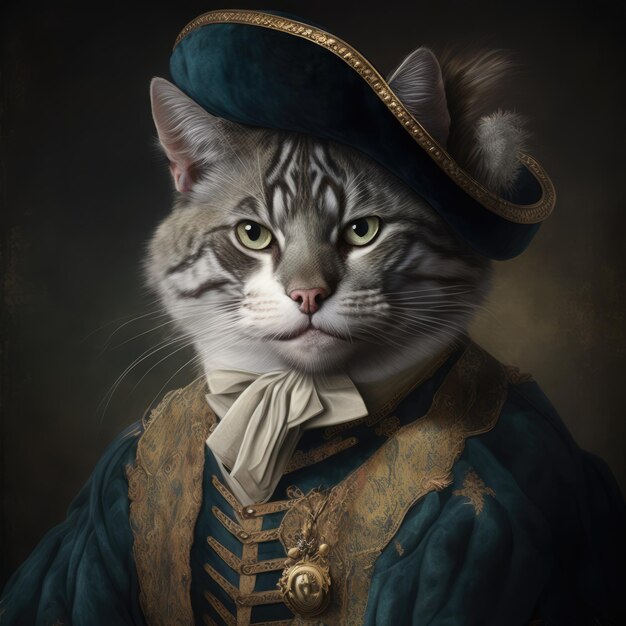 Foto aristokratische katze in vintage-kleidung