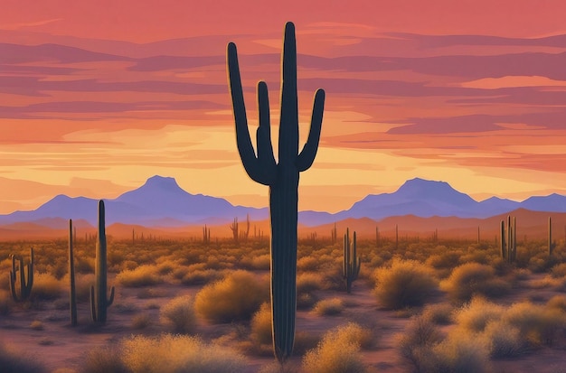 Arizona-Wüstenlandschaft mit Saguaro-Kaktus beim Sonnenuntergang