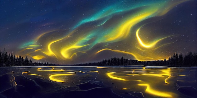 Arktische Aurora Borealis über Nacht See Polarlichter Naturlandschaft im Norden