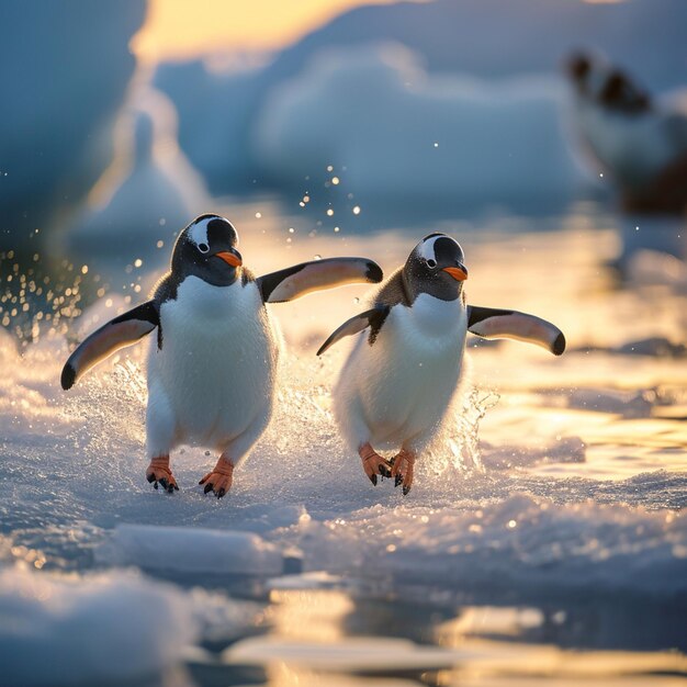 Foto arktische spaßpinguine rutschen freudig auf der eisigen oberfläche für social-media-beitragsgröße