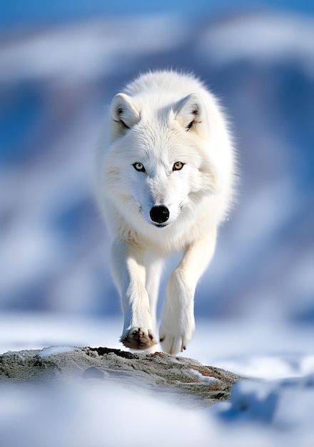 Foto arktischer wolf läuft im schnee