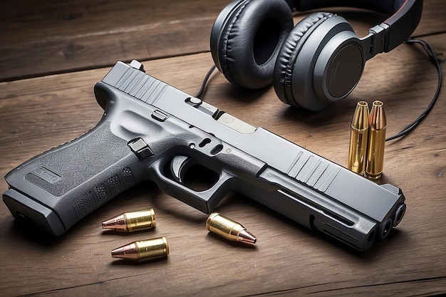 Arma afilada de la pistola Glock Los cartuchos y los auriculares de las pistolas Glock protegen los oídos