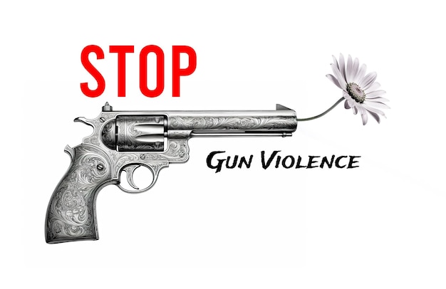 Arma com flor de margarida em branco pare a violência armada generativa ai